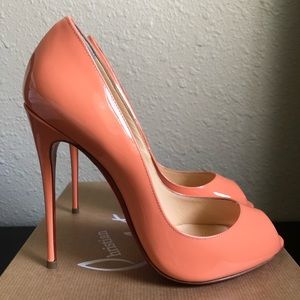 Christian Louboutin Youpi 120 Mango Peach Peep-toe Pumps Heels 37.5 So Kate